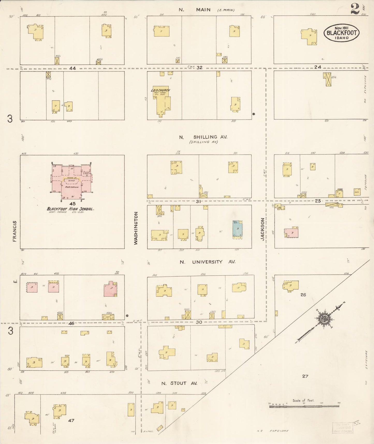 Sanborn Fire Insurance Map from Blackfoot, Bingham County, Idaho (1911), Sheet #0002 - Complete Map Set gallery image, historic Sanborn map, vintage wall art, Idaho Idaho