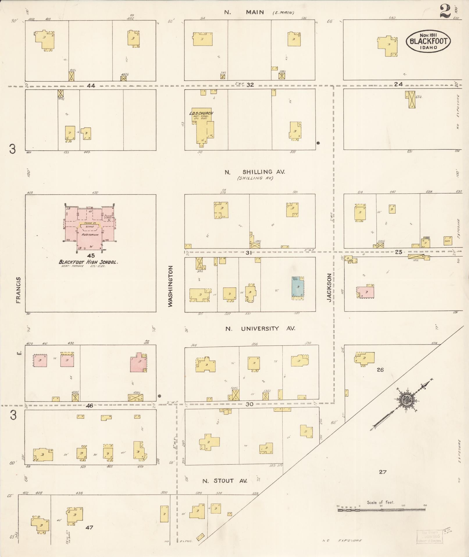 Sanborn Fire Insurance Map from Blackfoot, Bingham County, Idaho (1911), Sheet #0002 - Complete Map Set gallery image, historic Sanborn map, vintage wall art, Idaho Idaho
