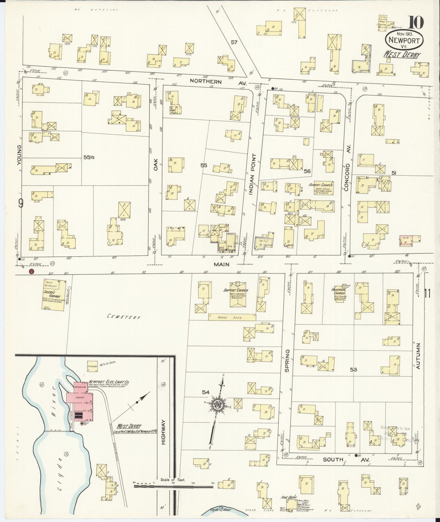 Sanborn Fire Insurance Map from Newport, Orleans County, Vermont (1913), Sheet #0010 - Complete Map Set gallery image, historic Sanborn map, vintage wall art, Vermont Vermont