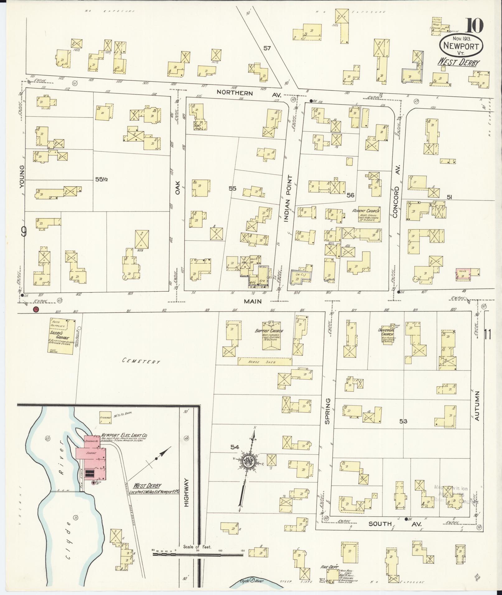 Sanborn Fire Insurance Map from Newport, Orleans County, Vermont (1913), Sheet #0010 - Complete Map Set gallery image, historic Sanborn map, vintage wall art, Vermont Vermont
