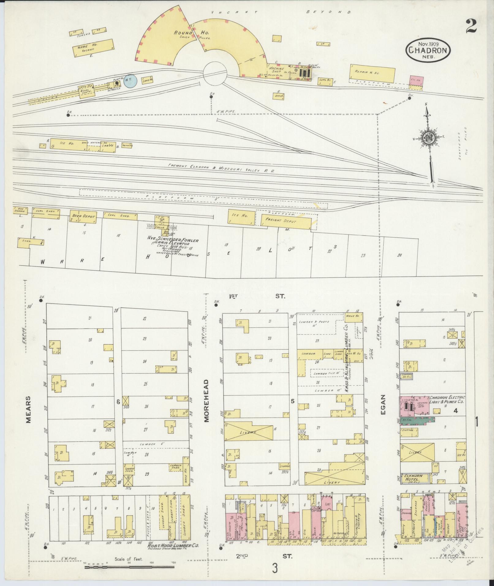 Sanborn Fire Insurance Map from Chadron, Dawes County, Nebraska (1909), Sheet #0002 - Historic Sanborn Fire Insurance Map Print, vintage old map wall art, antique decor, genealogy gift, Nebraska Nebraska map