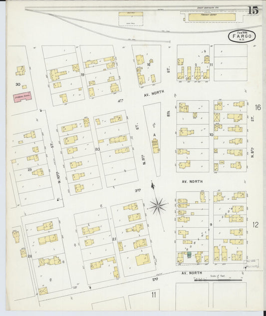 Sanborn Fire Insurance Map from Fargo, Cass County, North Dakota (1896), Sheet #0015 - Historic Sanborn Fire Insurance Map Print, vintage old map wall art, antique decor, genealogy gift, North Dakota North Dakota map