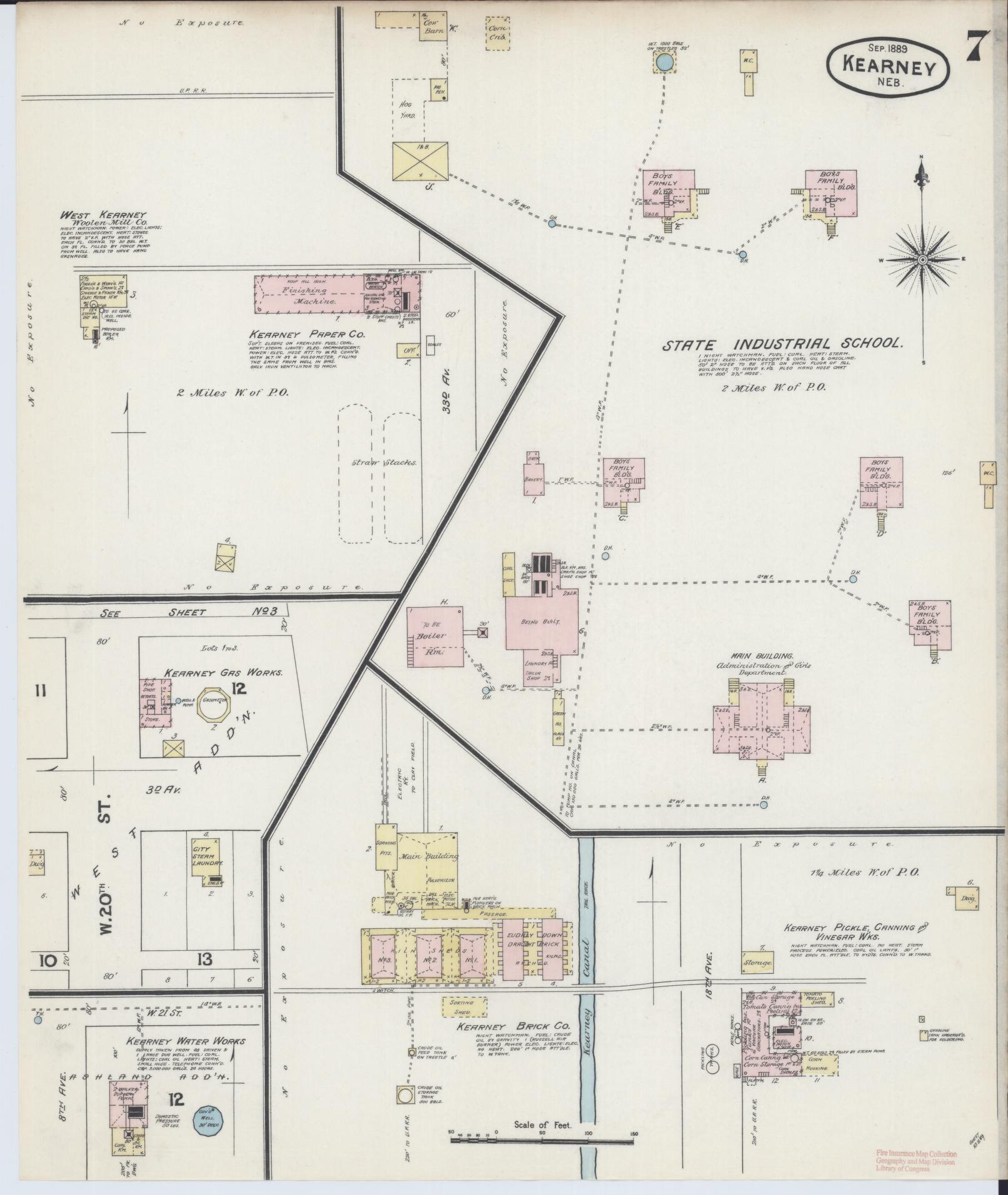Sanborn Fire Insurance Map from Kearney, Buffalo County, Nebraska (1889), Sheet #0007 - Historic Sanborn Fire Insurance Map Print, vintage old map wall art, antique decor, genealogy gift, Nebraska Nebraska map