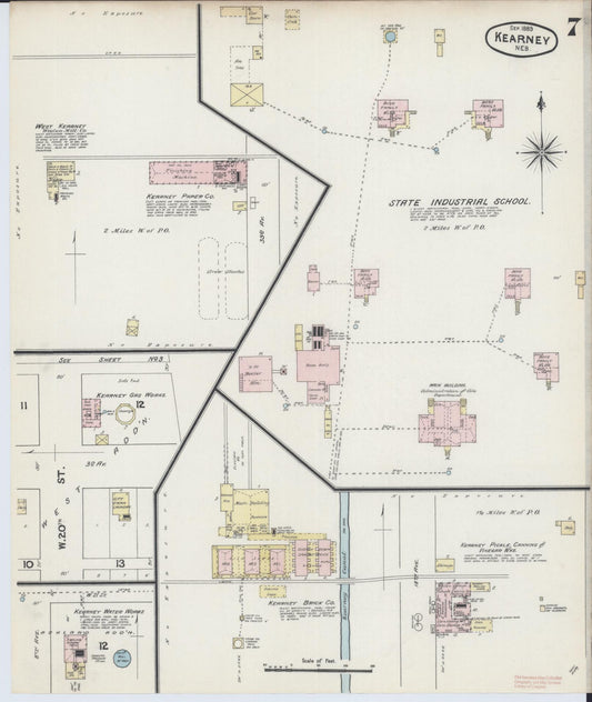 Sanborn Fire Insurance Map from Kearney, Buffalo County, Nebraska (1889), Sheet #0007 - Historic Sanborn Fire Insurance Map Print, vintage old map wall art, antique decor, genealogy gift, Nebraska Nebraska map