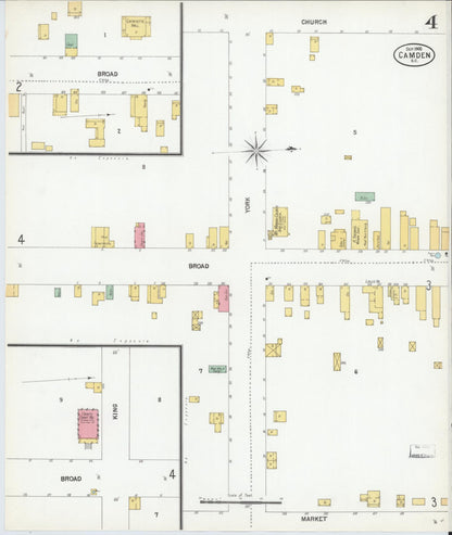 Sanborn Fire Insurance Map from Camden, Kershaw County, South Carolina (1900), Sheet #0004 - Complete Map Set gallery image, historic Sanborn map, vintage wall art, South Carolina South Carolina