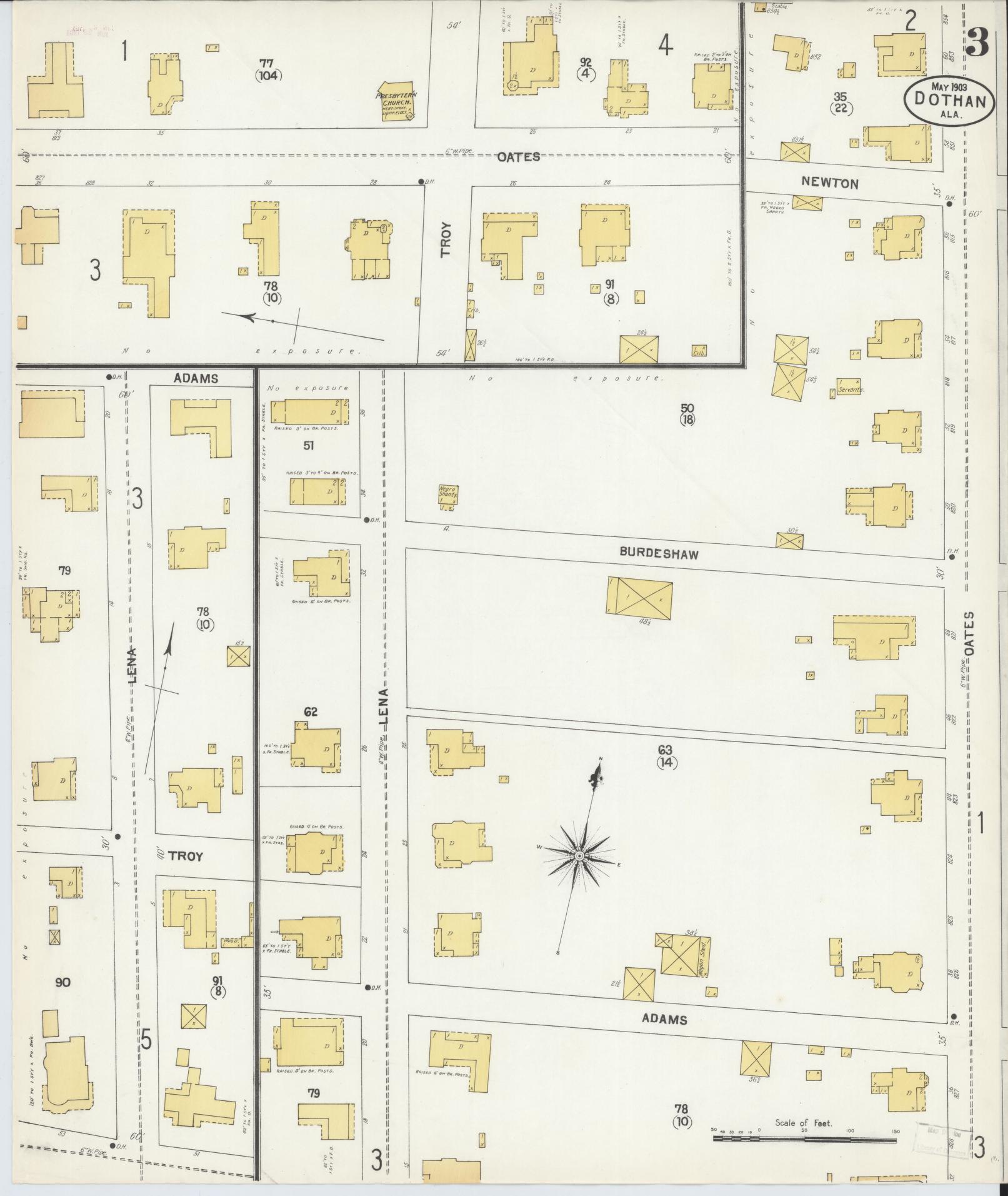 Sanborn Fire Insurance Map from Dothan, Houston County, Alabama (1903), Sheet #0003 - Complete Map Set gallery image, historic Sanborn map, vintage wall art, Alabama Alabama