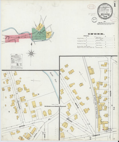 Sanborn Fire Insurance Map from Maynard, Middlesex County, Massachusetts (1899), Sheet #0001 - Historic Sanborn Fire Insurance Map Print, vintage old map wall art, antique decor, genealogy gift, Massachusetts Massachusetts map