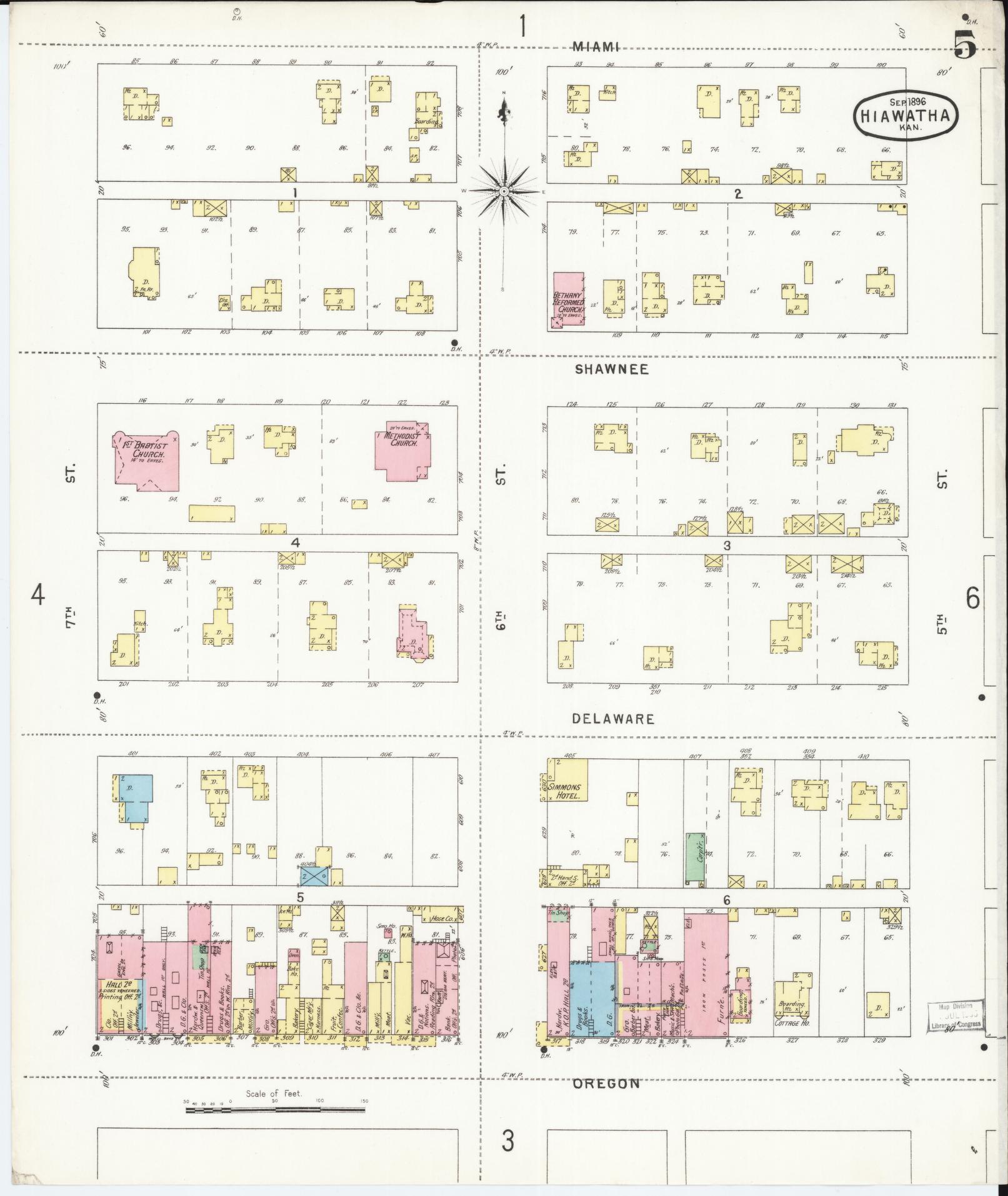 Sanborn Fire Insurance Map from Hiawatha, Brown County, Kansas (1896), Sheet #0005 - Historic Sanborn Fire Insurance Map Print, vintage old map wall art, antique decor, genealogy gift, Kansas Kansas map