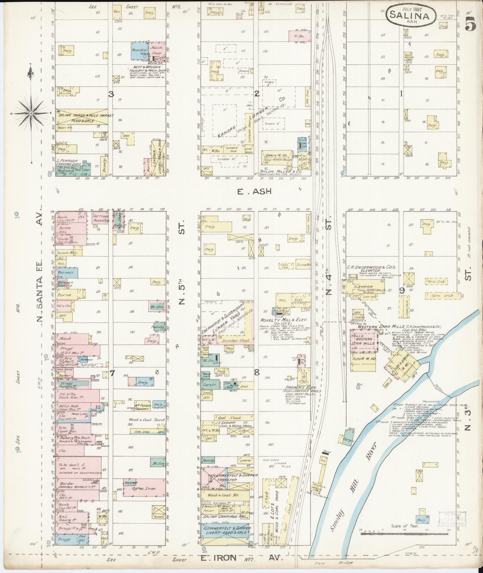 Sanborn Fire Insurance Map from Salina, Saline County, Kansas (1887), Sheet #0005 - Complete Map Set gallery image, historic Sanborn map, vintage wall art, Kansas Kansas