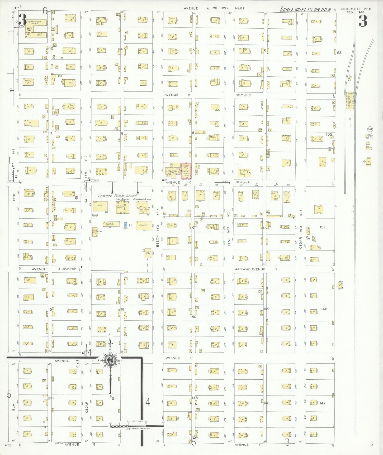 Sanborn Fire Insurance Map from Crossett, Ashley County, Arkansas (1943), Sheet #0003 - Historic Sanborn Fire Insurance Map Print, vintage old map wall art, antique decor, genealogy gift, Arkansas Arkansas map