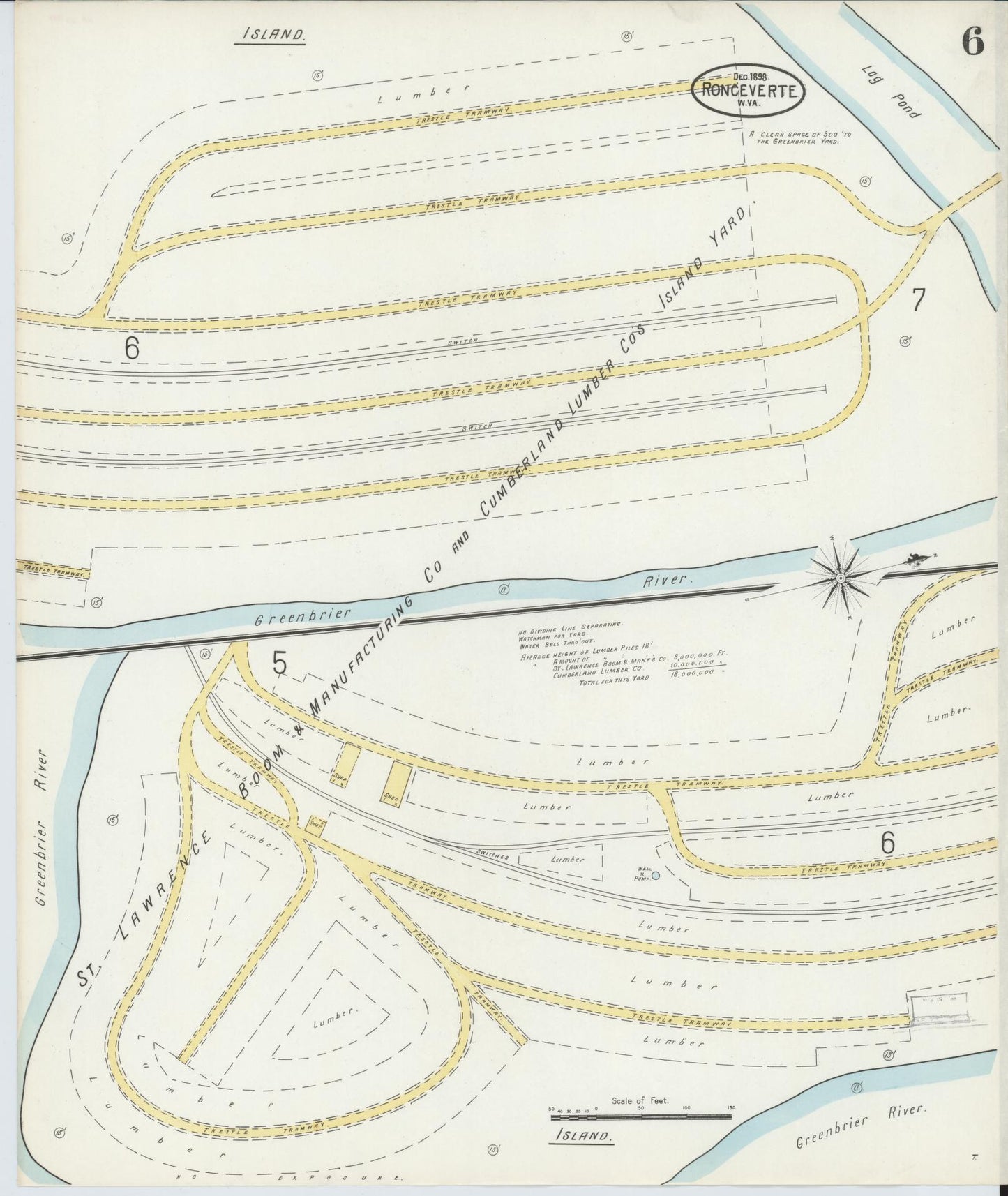 Sanborn Fire Insurance Map from Ronceverte, Greenbrier County, West Virginia (1898), Sheet #0006 - Historic Sanborn Fire Insurance Map Print, vintage old map wall art, antique decor, genealogy gift, West Virginia West Virginia map