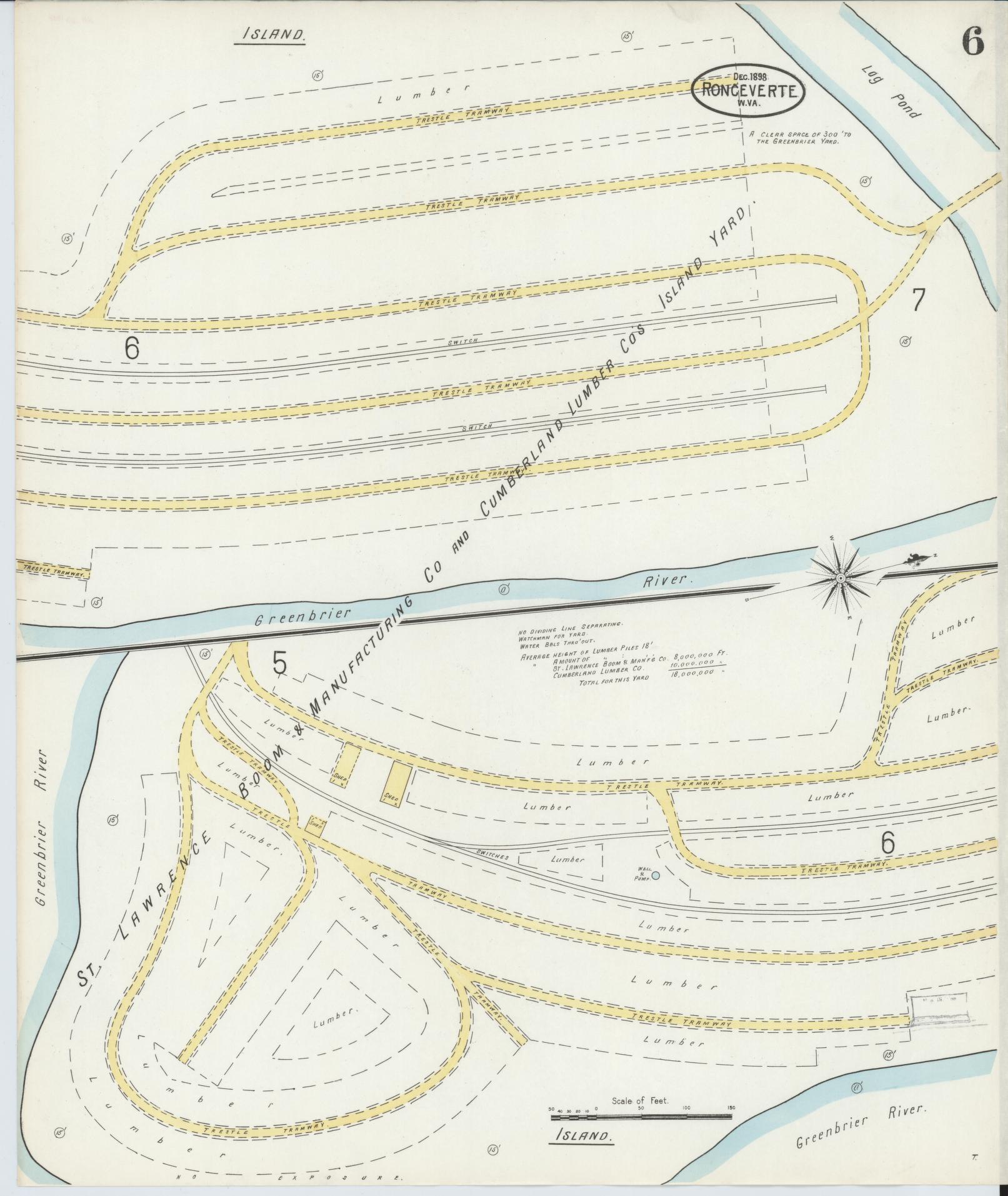 Sanborn Fire Insurance Map from Ronceverte, Greenbrier County, West Virginia (1898), Sheet #0006 - Historic Sanborn Fire Insurance Map Print, vintage old map wall art, antique decor, genealogy gift, West Virginia West Virginia map
