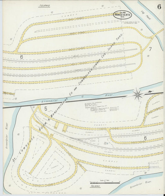 Sanborn Fire Insurance Map from Ronceverte, Greenbrier County, West Virginia (1898), Sheet #0006 - Historic Sanborn Fire Insurance Map Print, vintage old map wall art, antique decor, genealogy gift, West Virginia West Virginia map
