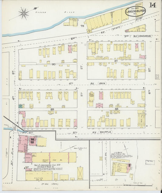 Sanborn Fire Insurance Map from Lansingburg, Rensselaer County, New York (1892), Sheet #0014 - Historic Sanborn Fire Insurance Map Print, vintage old map wall art, antique decor, genealogy gift, New York New York map