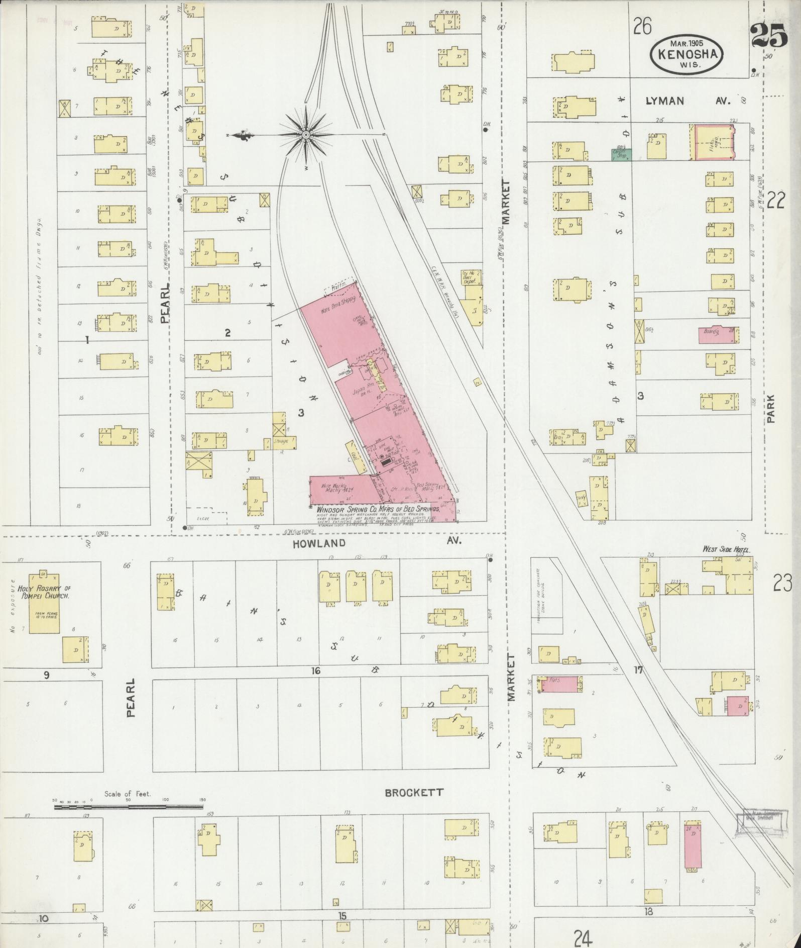 Sanborn Fire Insurance Map from Kenosha, Kenosha County, Wisconsin (1905), Sheet #0025 - Complete Map Set gallery image, historic Sanborn map, vintage wall art, Wisconsin Wisconsin