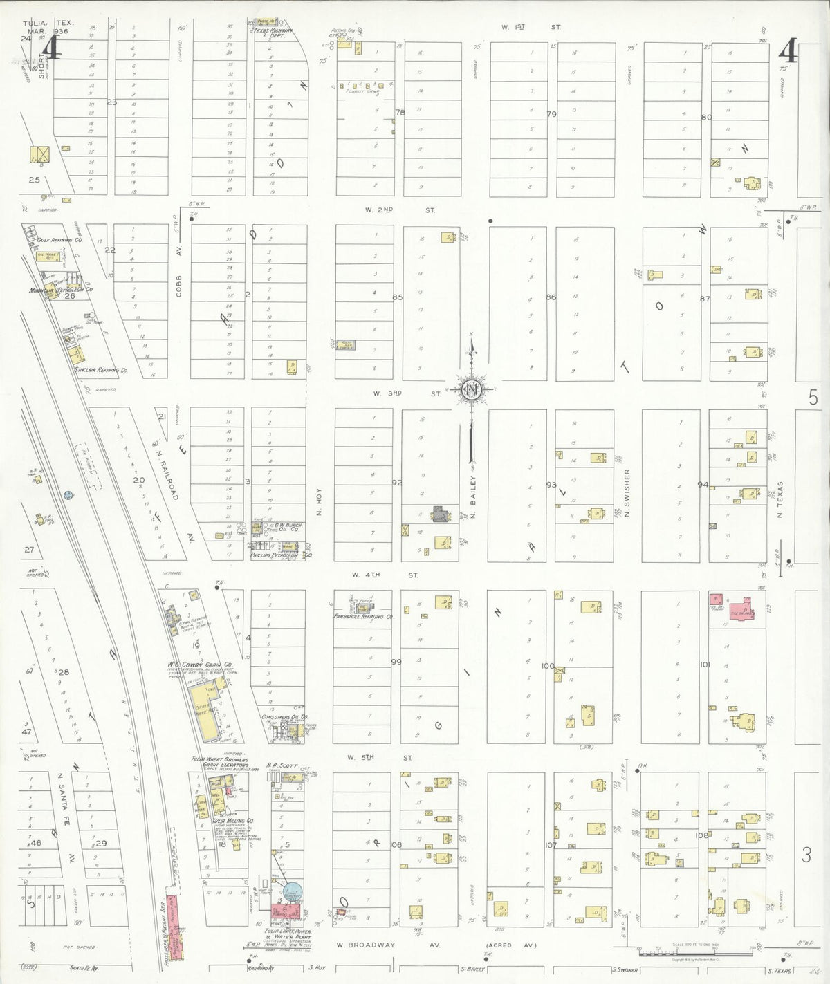 Sanborn Fire Insurance Map from Tulia, Swisher County, Texas (1936), Sheet #0004 - Complete Map Set gallery image, historic Sanborn map, vintage wall art, Texas Texas