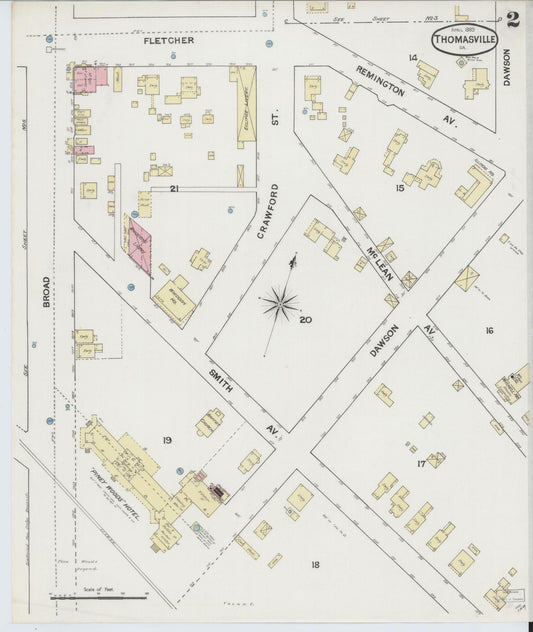 Sanborn Fire Insurance Map from Thomasville, Thomas County, Georgia (1889), Sheet #0002 - Historic Sanborn Fire Insurance Map Print, vintage old map wall art, antique decor, genealogy gift, Georgia Georgia map