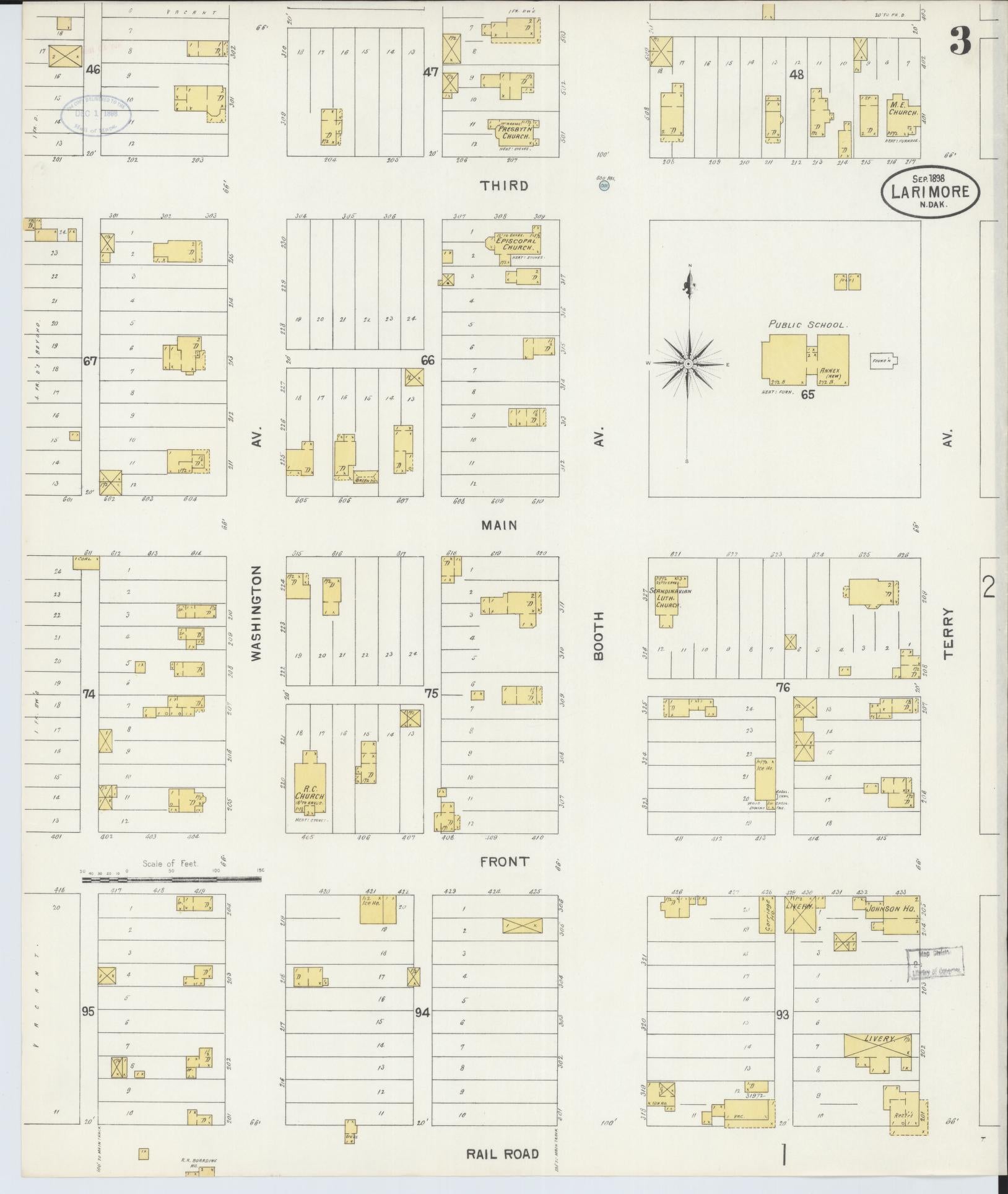 Sanborn Fire Insurance Map from Larimore, Grand Forks County, North Dakota (1898), Sheet #0003 - Complete Map Set gallery image, historic Sanborn map, vintage wall art, North Dakota North Dakota