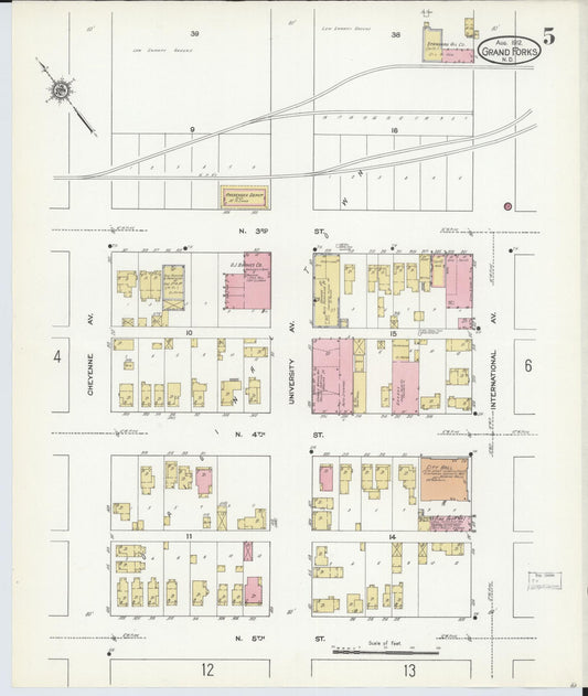 Sanborn Fire Insurance Map from Grand Forks, Grand Forks County, North Dakota (1912), Sheet #0005 - Historic Sanborn Fire Insurance Map Print, vintage old map wall art, antique decor, genealogy gift, North Dakota North Dakota map