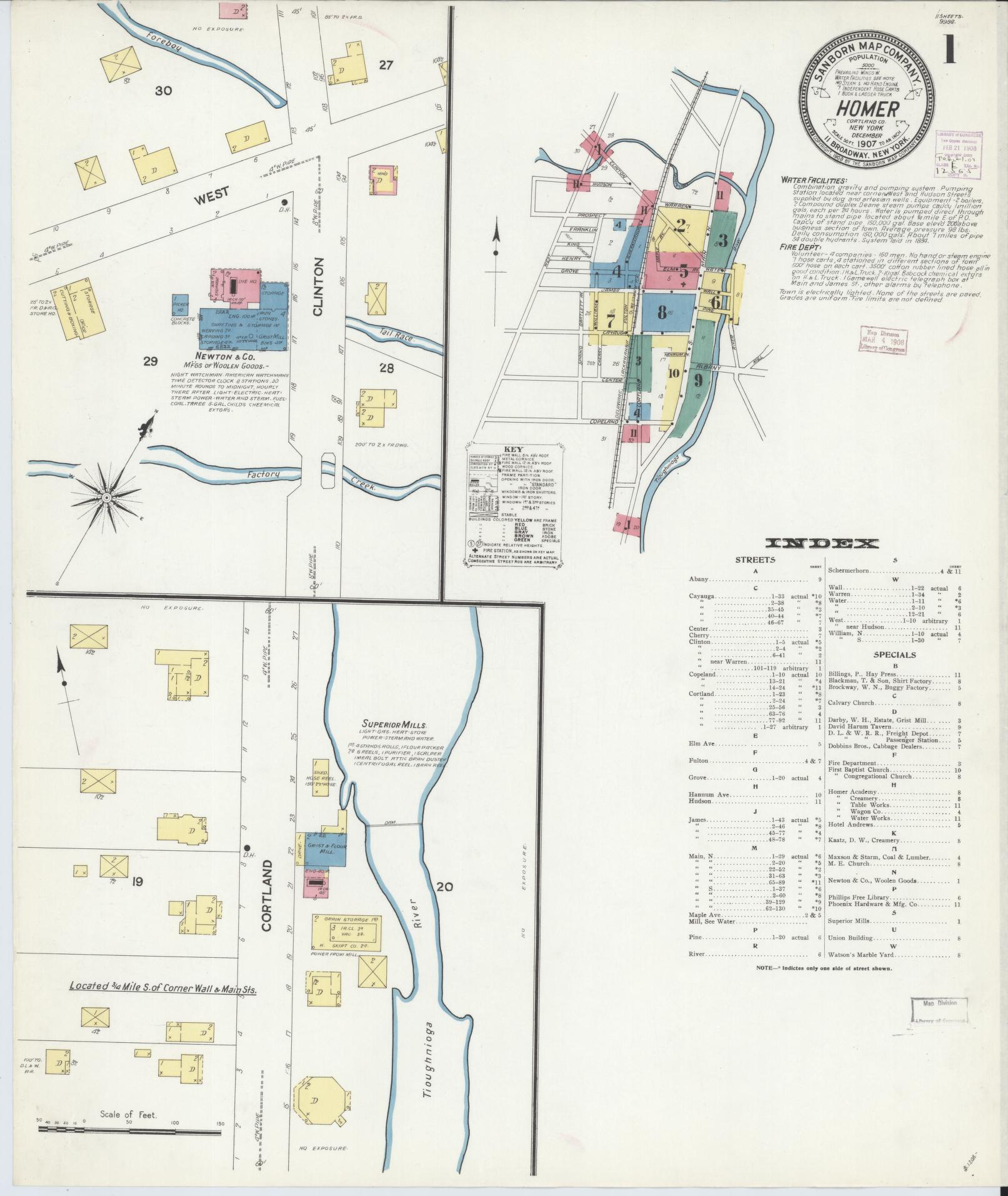 Sanborn Fire Insurance Map from Homer, Cortland County, New York. (1907) – Historic Sanborn Fire Insurance Map Print