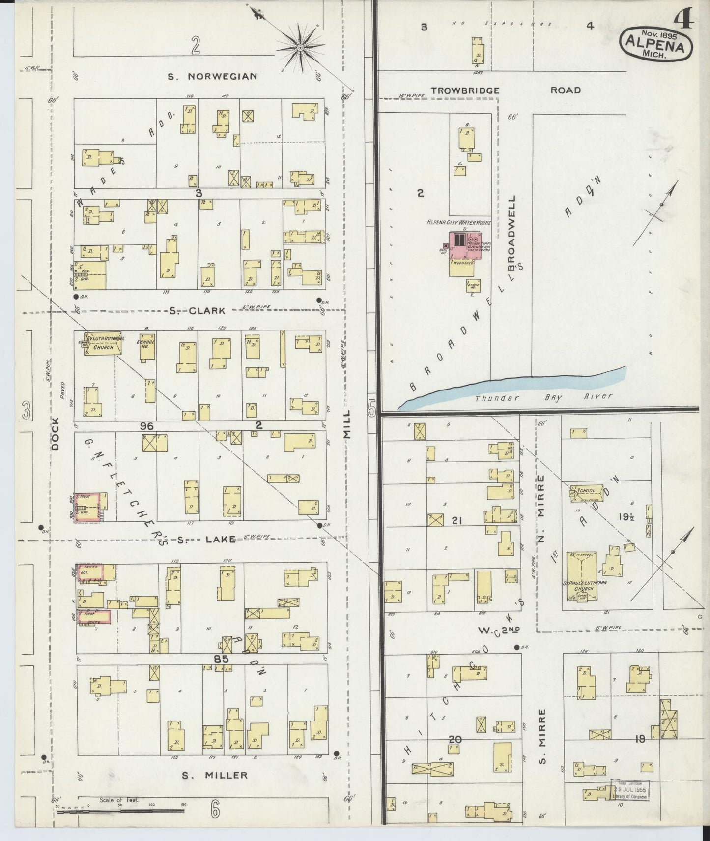 Sanborn Fire Insurance Map from Alpena, Alpena County, Michigan (1895), Sheet #0004 - Historic Sanborn Fire Insurance Map Print, vintage old map wall art, antique decor, genealogy gift, Michigan Michigan map