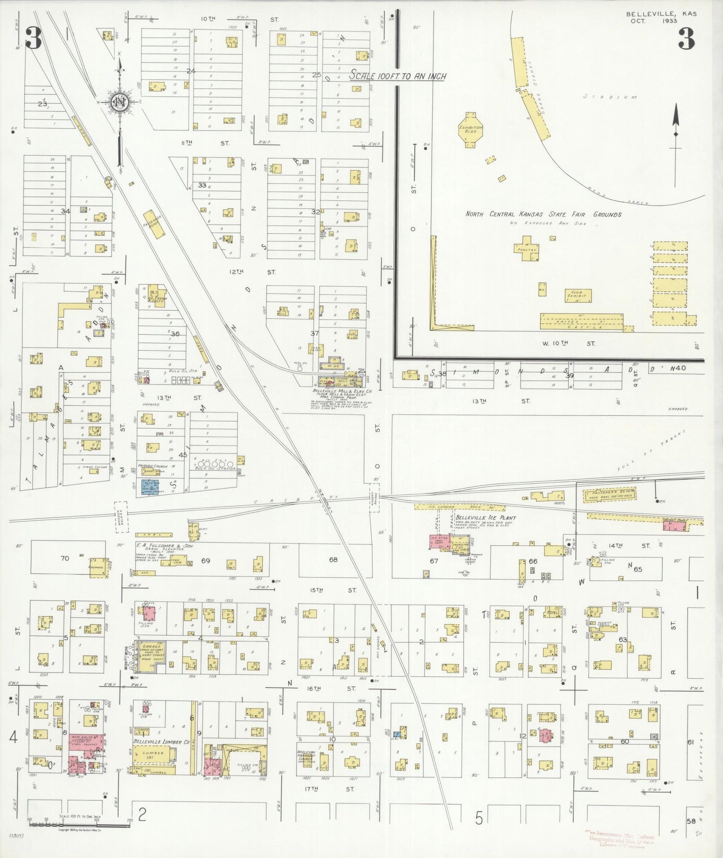 Sanborn Fire Insurance Map from Belleville, Republic County, Kansas (1933), Sheet #0003 - Complete Map Set gallery image, historic Sanborn map, vintage wall art, Kansas Kansas