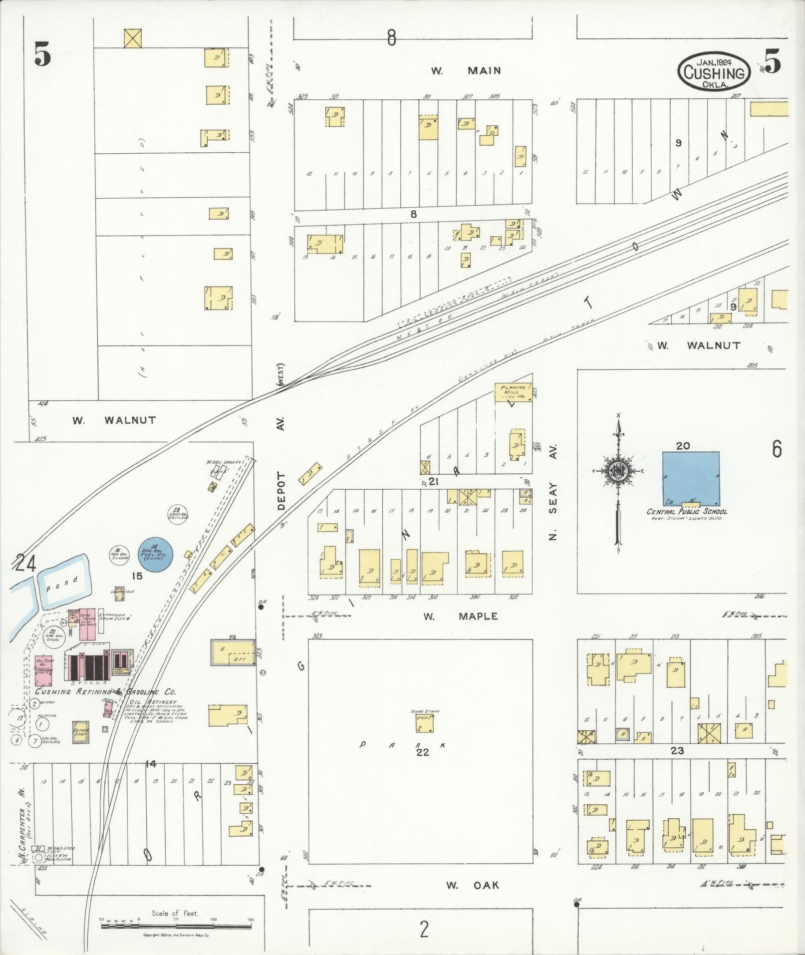 Sanborn Fire Insurance Map from Cushing, Payne County, Oklahoma (1924), Sheet #0005 - Complete Map Set gallery image, historic Sanborn map, vintage wall art, Oklahoma Oklahoma