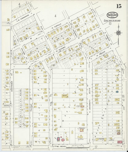 Sanborn Fire Insurance Map from Norman, Cleveland County, Oklahoma (1918), Sheet #0015 - Complete Map Set gallery image, historic Sanborn map, vintage wall art, Oklahoma Oklahoma