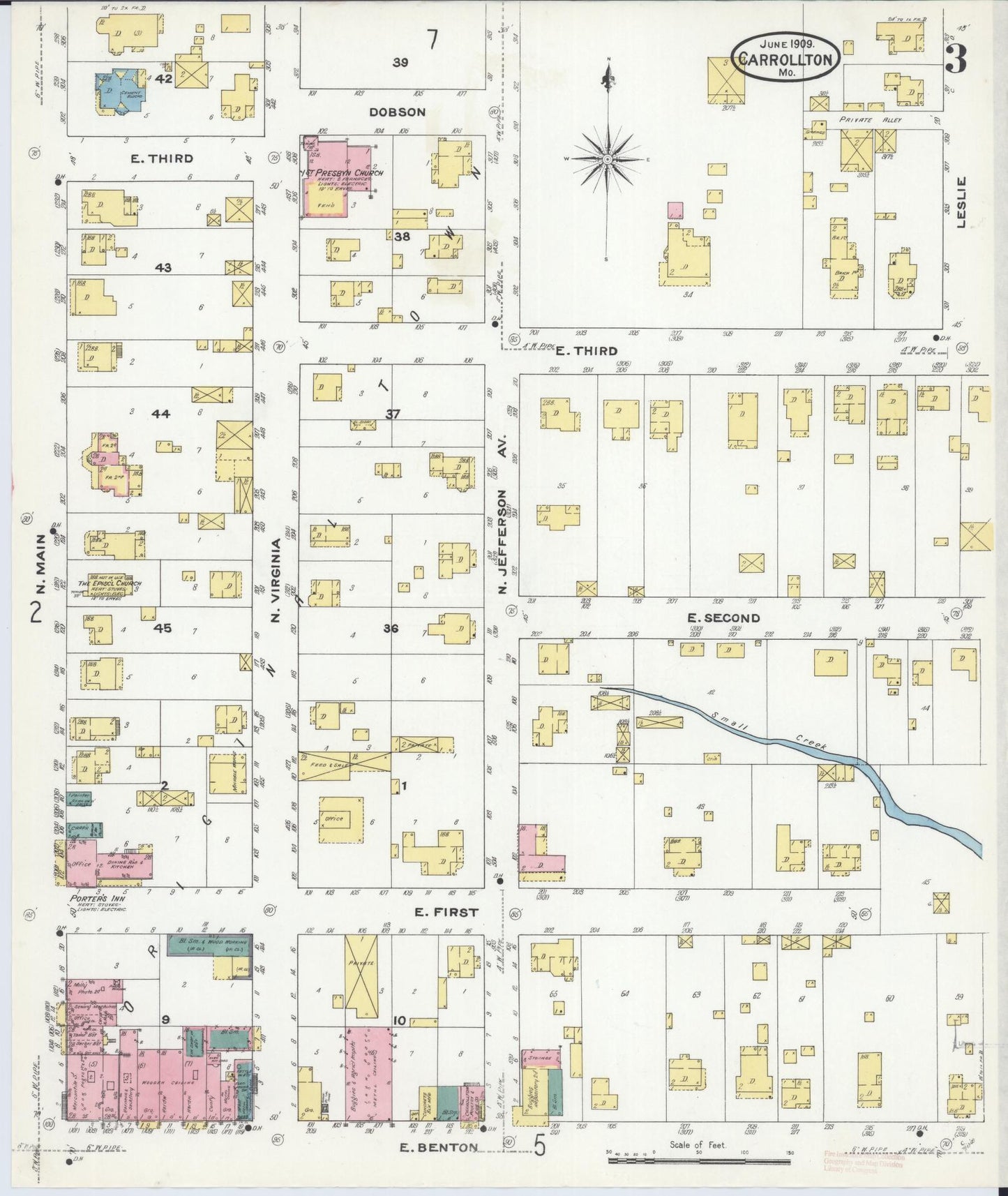Sanborn Fire Insurance Map from Carrollton, Carroll County, Missouri (1909), Sheet #0003 - Historic Sanborn Fire Insurance Map Print, vintage old map wall art, antique decor, genealogy gift, Missouri Missouri map