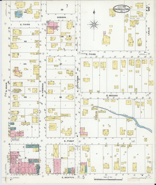 Sanborn Fire Insurance Map from Carrollton, Carroll County, Missouri (1909), Sheet #0003 - Historic Sanborn Fire Insurance Map Print, vintage old map wall art, antique decor, genealogy gift, Missouri Missouri map