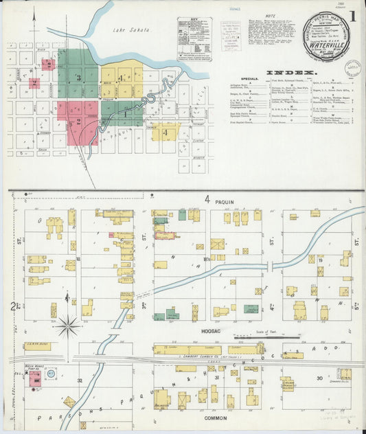 Sanborn Fire Insurance Map from Waterville, Le Sueur County, Minnesota (1900), Sheet #0001 - Historic Sanborn Fire Insurance Map Print, vintage old map wall art, antique decor, genealogy gift, Minnesota Minnesota map