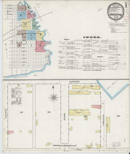 Sanborn Fire Insurance Map from Havre De Grace, Harford County, Maryland (1894), Sheet #0001 - Historic Sanborn Fire Insurance Map Print, vintage old map wall art, antique decor, genealogy gift, Maryland Maryland map