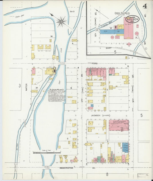 Sanborn Fire Insurance Map from Golden, Jefferson County, Colorado (1906), Sheet #0004 - Historic Sanborn Fire Insurance Map Print, vintage old map wall art, antique decor, genealogy gift, Colorado Colorado map
