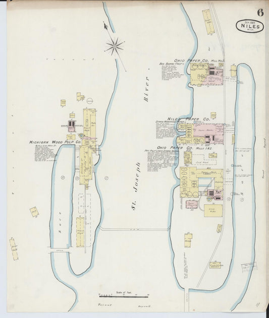 Sanborn Fire Insurance Map from Niles, Berrien County, Michigan (1889), Sheet #0006 - Historic Sanborn Fire Insurance Map Print, vintage old map wall art, antique decor, genealogy gift, Michigan Michigan map