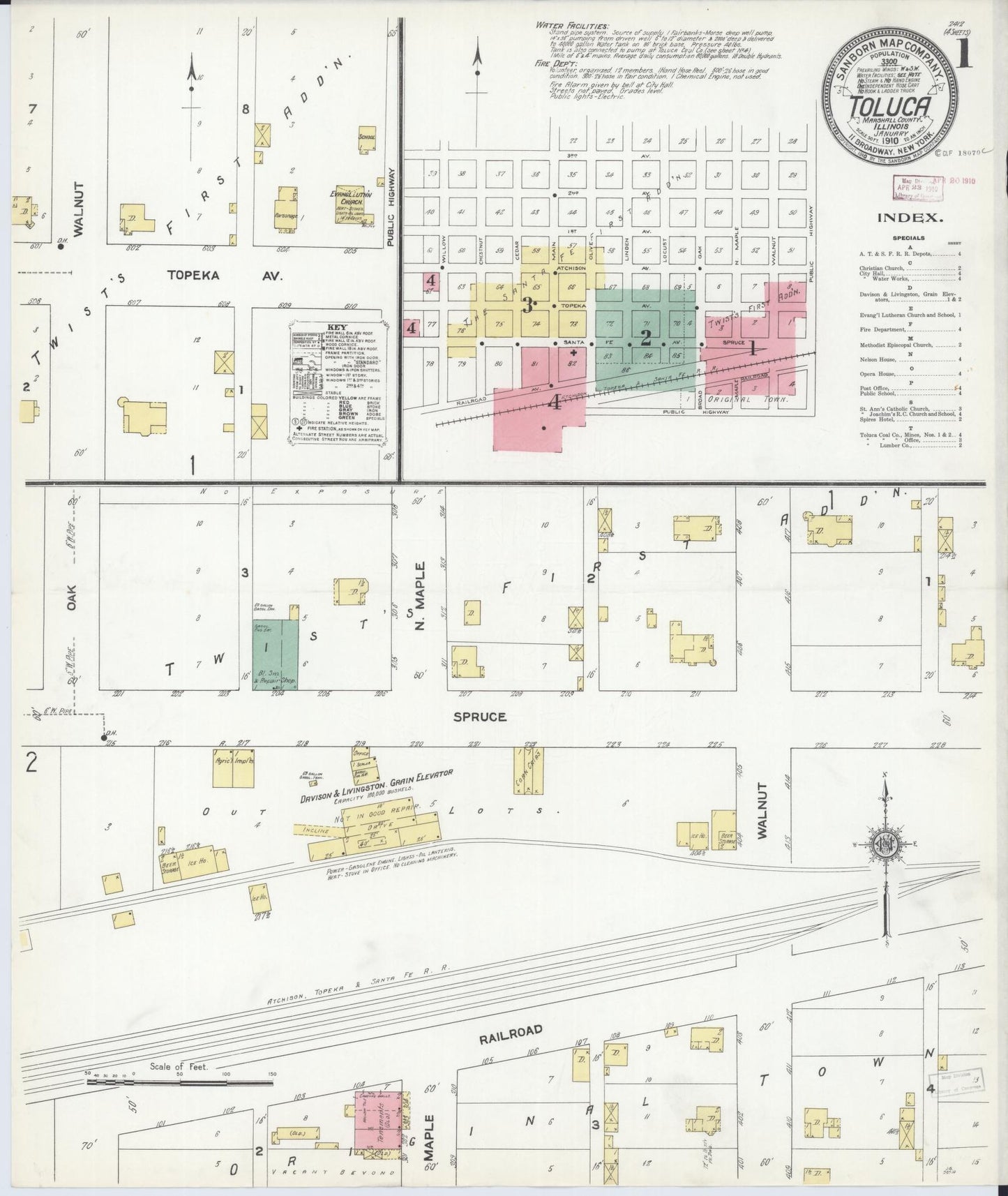 Sanborn Fire Insurance Map from Toluca, Marshall County, Illinois (1910), Sheet #0001 - Complete Map Set gallery image, historic Sanborn map, vintage wall art, Illinois Illinois