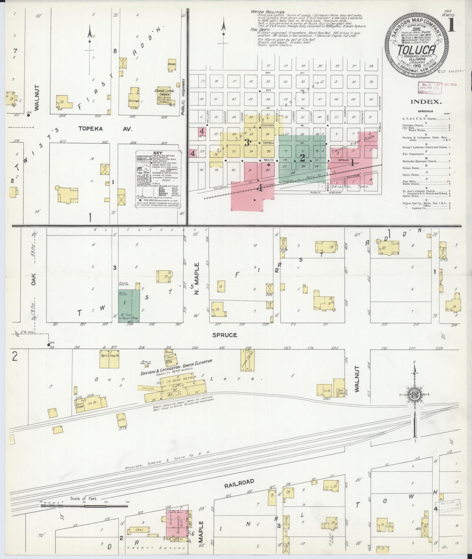Sanborn Fire Insurance Map from Toluca, Marshall County, Illinois (1910), Sheet #0001 - Complete Map Set gallery image, historic Sanborn map, vintage wall art, Illinois Illinois