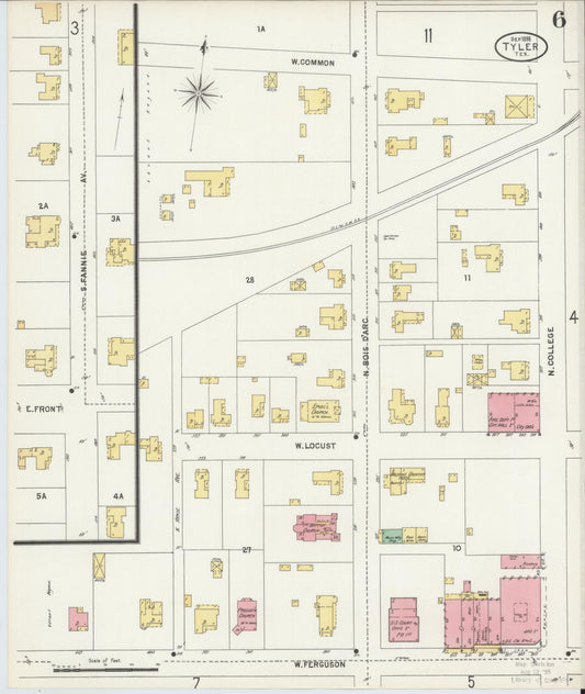 Sanborn Fire Insurance Map from Tyler, Smith County, Texas (1898), Sheet #0006 - Historic Sanborn Fire Insurance Map Print, vintage old map wall art, antique decor, genealogy gift, Texas Texas map