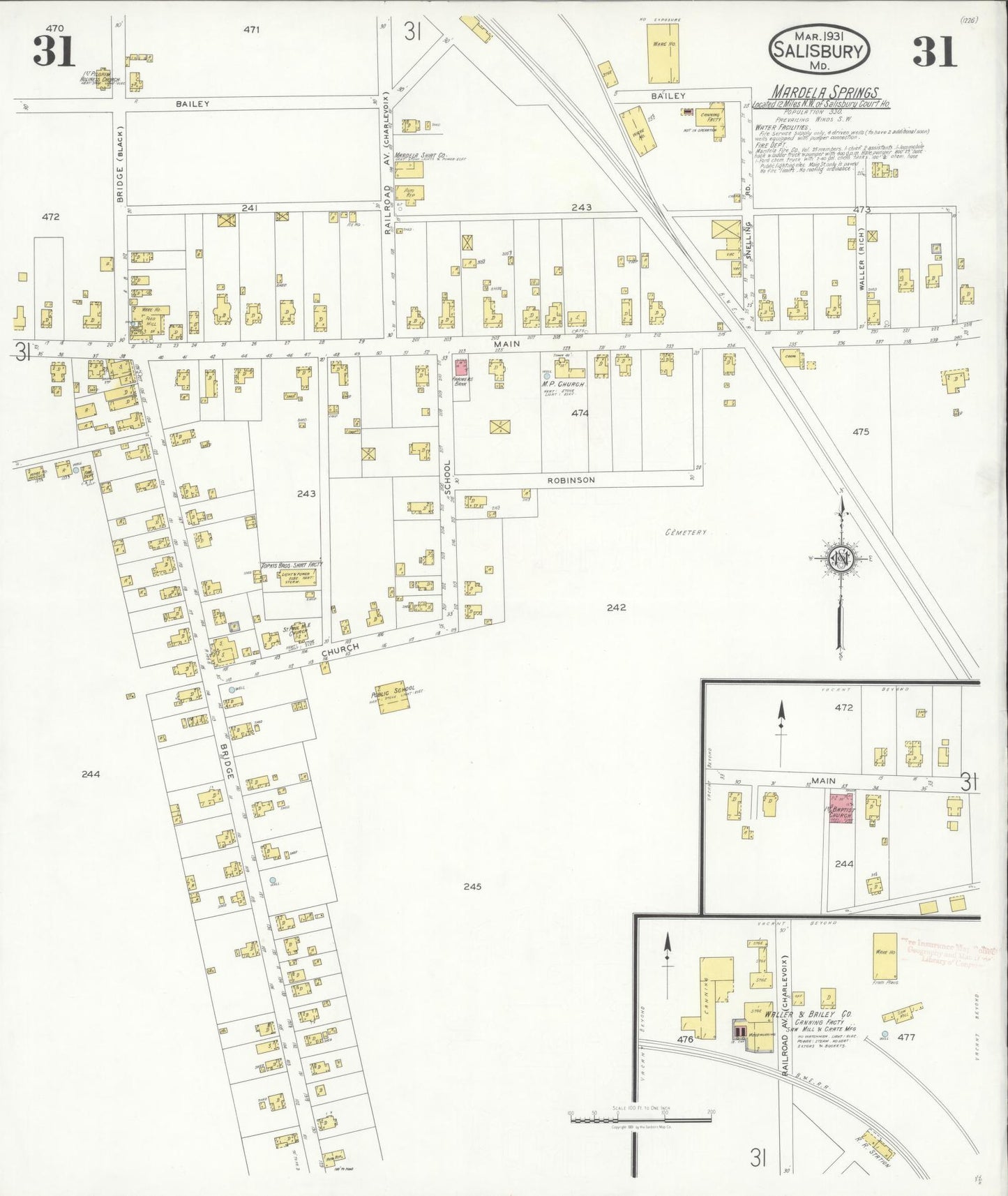 Sanborn Fire Insurance Map from Salisbury, Wicomico County, Maryland (1931), Sheet #0031 - Historic Sanborn Fire Insurance Map Print, vintage old map wall art