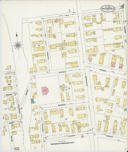 Sanborn Fire Insurance Map from Bellows Falls, Windham County, Vermont (1906), Sheet #0004 - Historic Sanborn Fire Insurance Map Print, vintage old map wall art, antique decor, genealogy gift, Vermont Vermont map