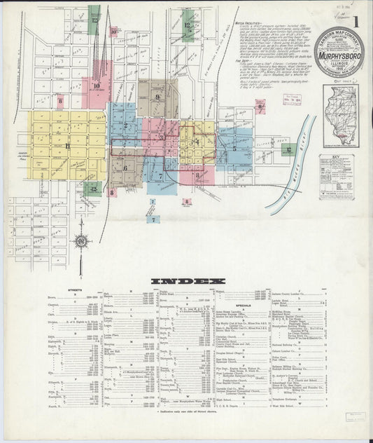 Sanborn Fire Insurance Map from Murphysboro, Jackson County, Illinois (1914), Sheet #0001 - Complete Map Set gallery image, historic Sanborn map, vintage wall art, Illinois Illinois
