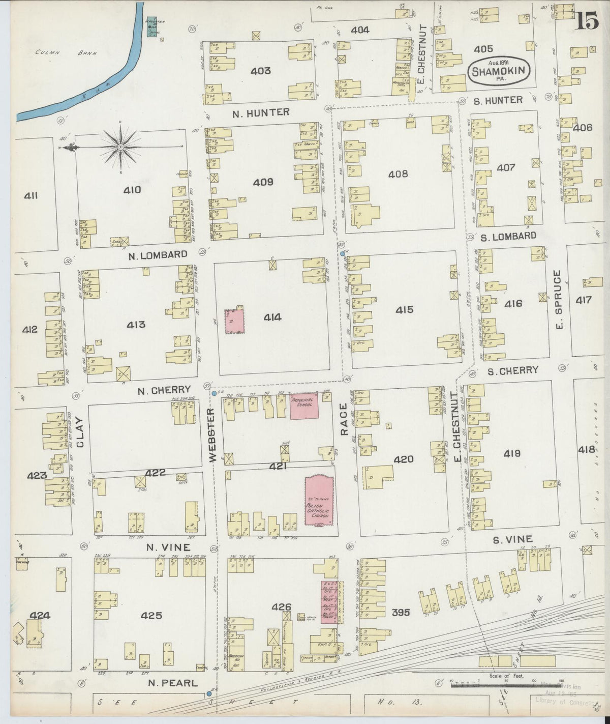 Sanborn Fire Insurance Map from Shamokin, Northumberland County, Pennsylvania (1891), Sheet #0015 - Historic Sanborn Fire Insurance Map Print, vintage old map wall art, antique decor, genealogy gift, Pennsylvania Pennsylvania map