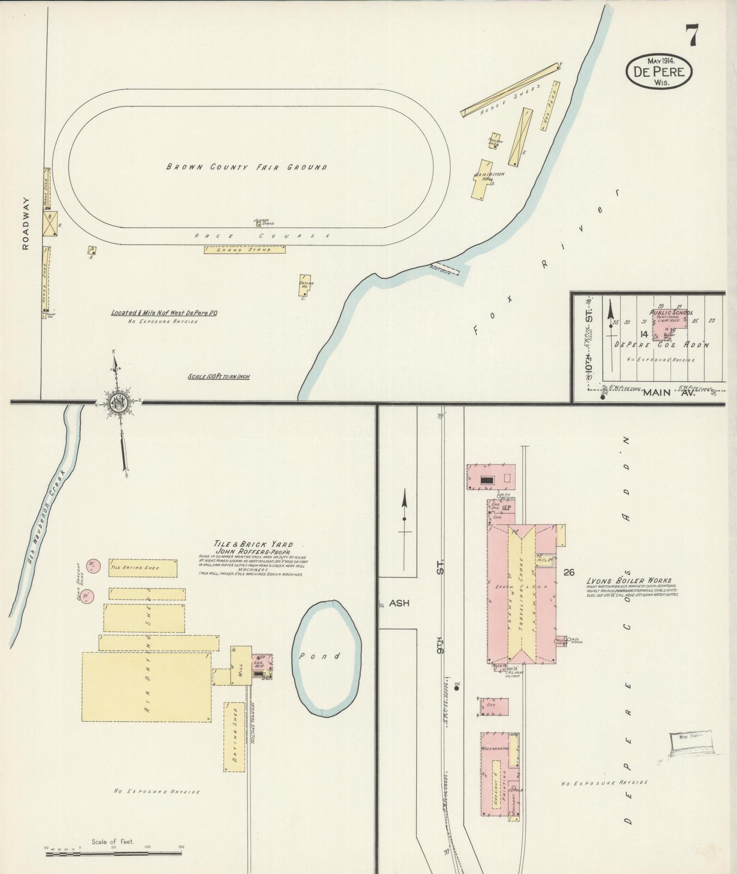 Sanborn Fire Insurance Map from De Pere, Brown County, Wisconsin (1914), Sheet #0007 - Complete Map Set gallery image, historic Sanborn map, vintage wall art, Wisconsin Wisconsin