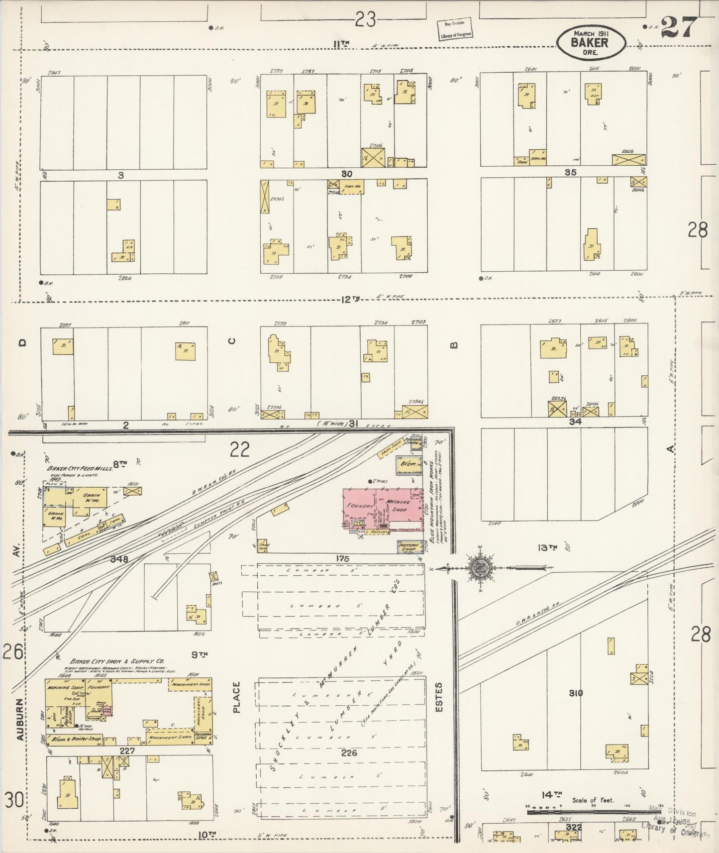 Sanborn Fire Insurance Map from Baker, Baker County, Oregon (1911), Sheet #0027 - Complete Map Set gallery image, historic Sanborn map, vintage wall art, Oregon Oregon