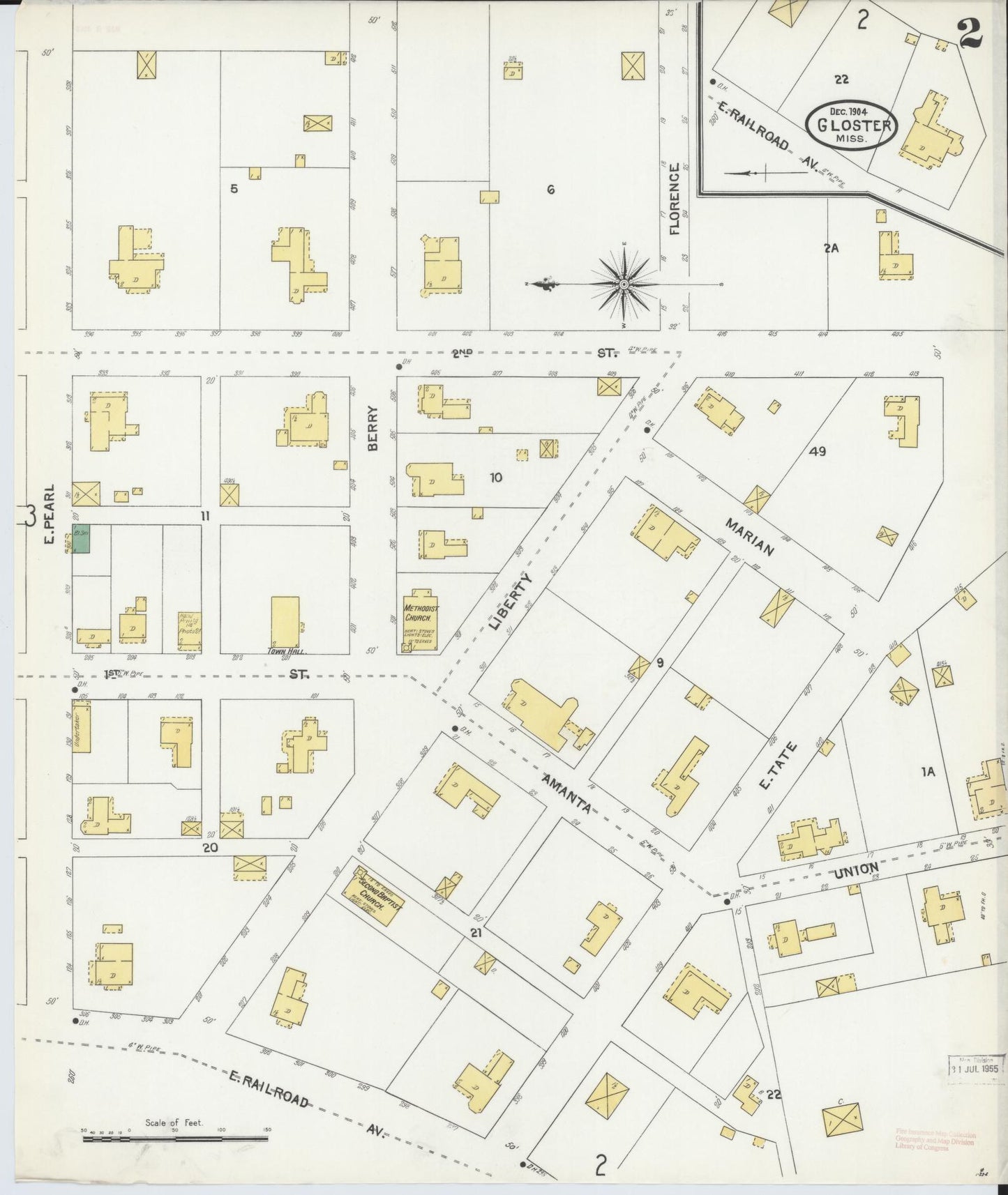 Sanborn Fire Insurance Map from Gloster, Amite County, Mississippi (1904), Sheet #0002 - Complete Map Set gallery image, historic Sanborn map, vintage wall art, Mississippi Mississippi