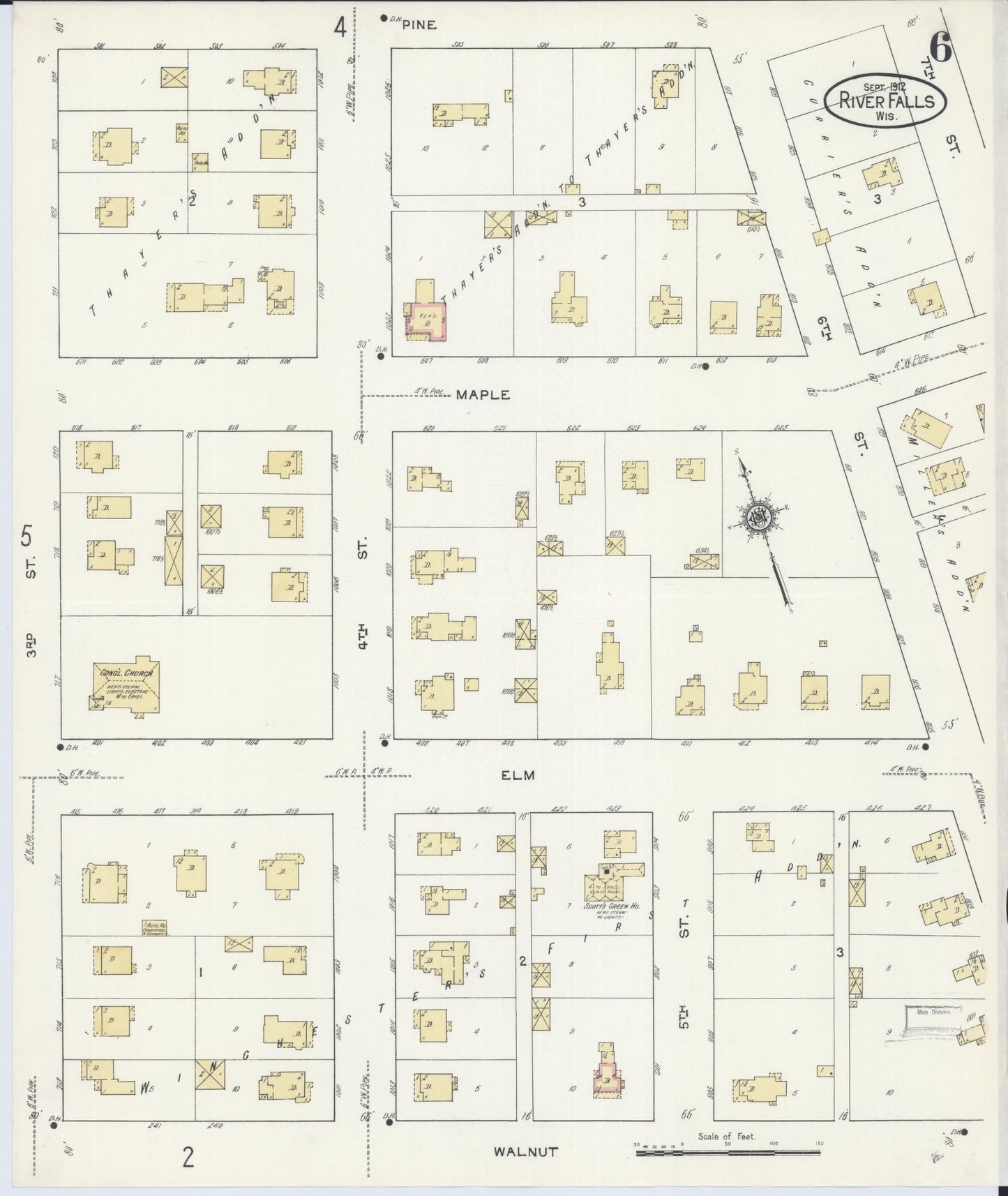 Sanborn Fire Insurance Map from River Falls, St. Croix and Pierce Counties, Wisconsin (1912), Sheet #0006 - Complete Map Set gallery image, historic Sanborn map, vintage wall art, Wisconsin Wisconsin