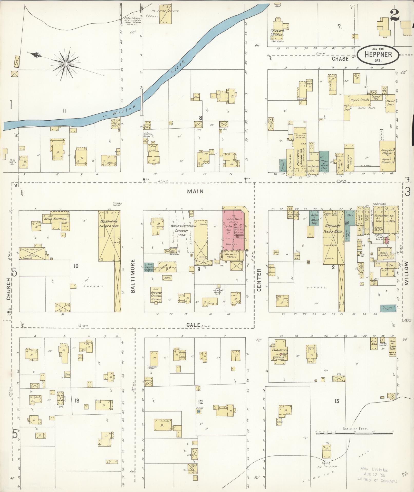 Sanborn Fire Insurance Map from Heppner, Morrow County, Oregon (1901), Sheet #0002 - Historic Sanborn Fire Insurance Map Print, vintage old map wall art, antique decor, genealogy gift, Oregon Oregon map