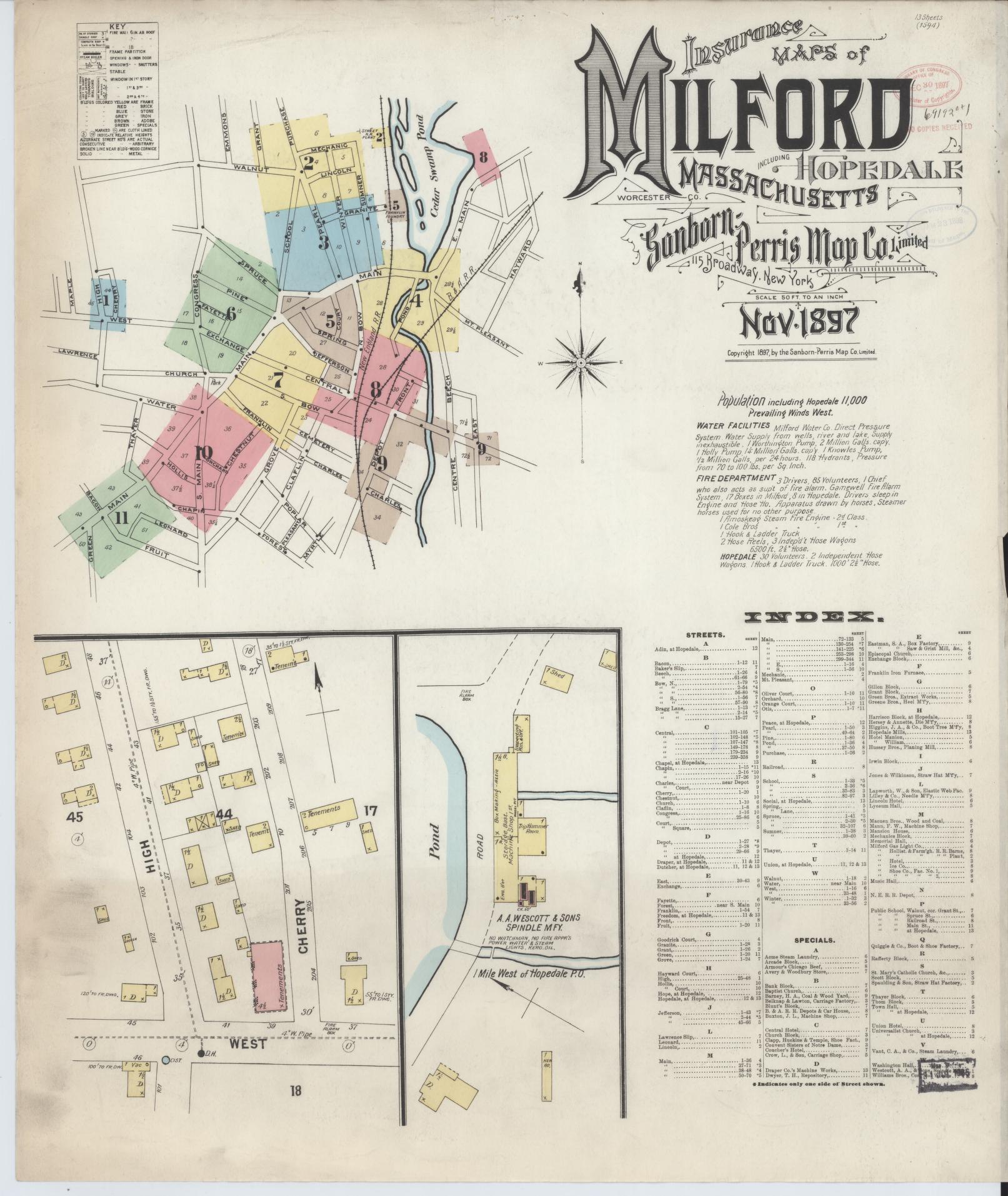 Sanborn Fire Insurance Map from Milford, Worcester County, Massachusetts (1897), Sheet #0001 - Complete Map Set gallery image, historic Sanborn map, vintage wall art, Massachusetts Massachusetts