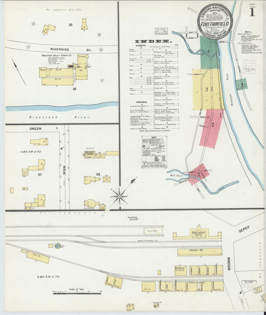 Sanborn Fire Insurance Map from Fort Fairfield, Aroostook County, Maine (1903), Sheet #0001 - Complete Map Set gallery image, historic Sanborn map, vintage wall art, Maine Maine