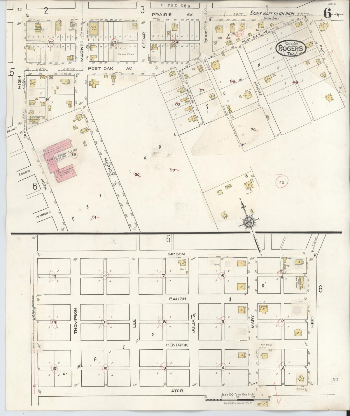 Sanborn Fire Insurance Map from Rogers, Bell County, Texas (1944), Sheet #0006 - Complete Map Set gallery image, historic Sanborn map, vintage wall art, Texas Texas