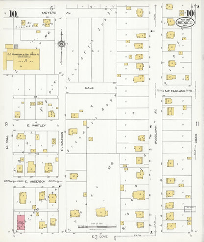 Sanborn Fire Insurance Map from Mexico, Audrain County, Missouri (1926), Sheet #0010 - Complete Map Set gallery image, historic Sanborn map, vintage wall art, Missouri Missouri